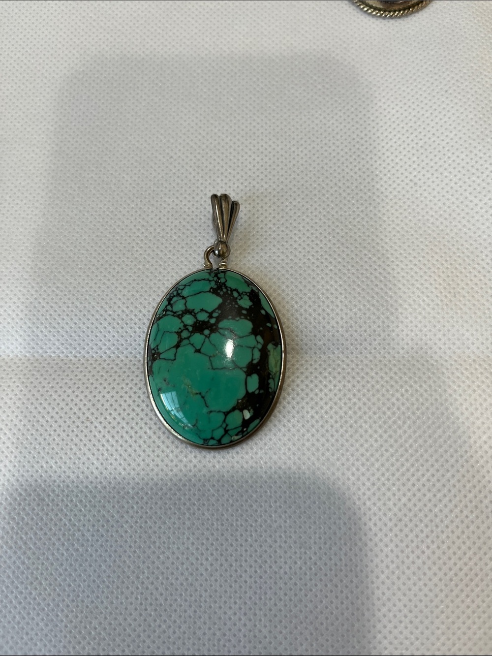 Large Turquoise Oval Stone Pendant Sterling Silver